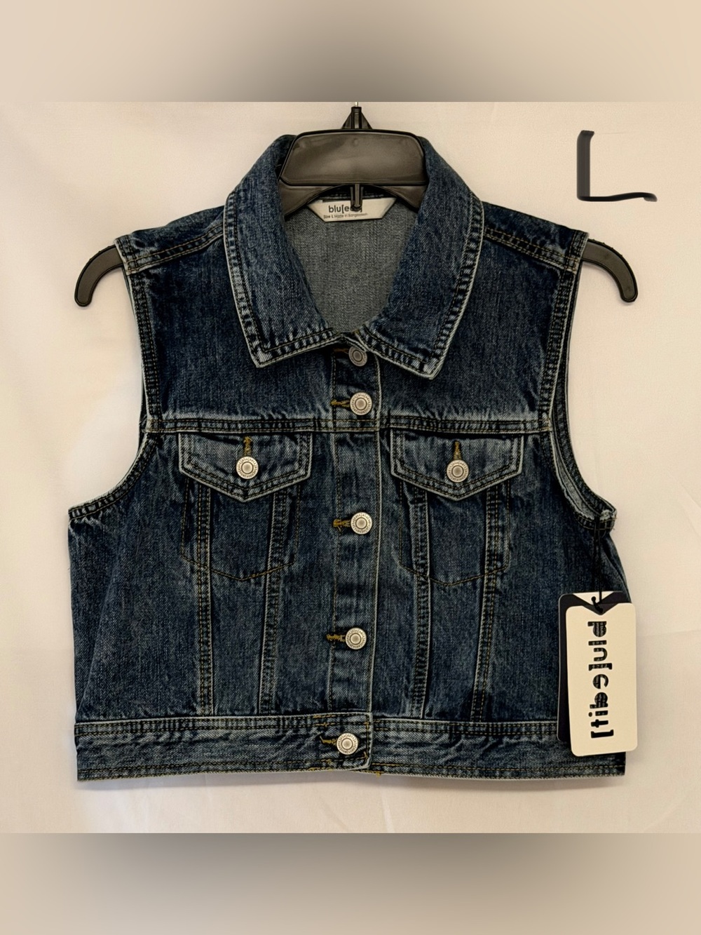Blue Denim Sleeveless Vest - blue